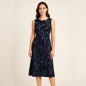 🌸 Lisa Jo Sleeveless Floral Midi Dress – Black & Blue – Size M 🌸
